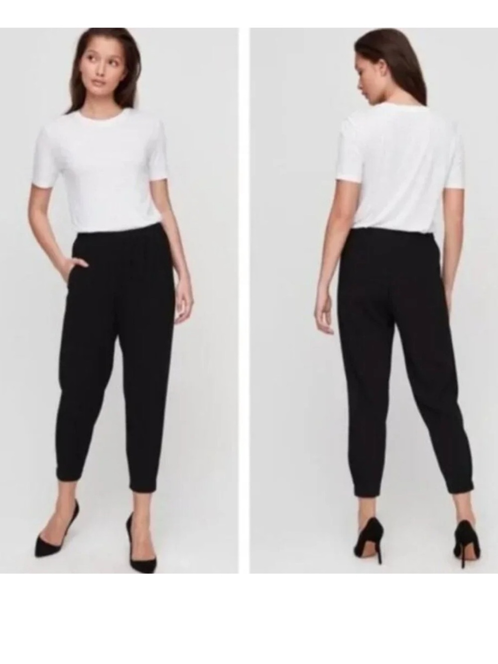 Aritzia BABATON Dexter Tapered Cropped Jogger Pants size medium black crepe